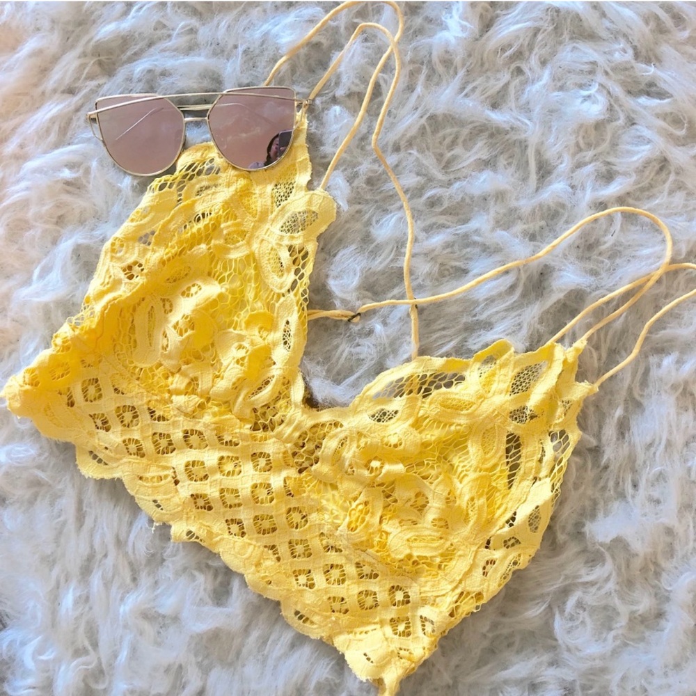 Free People Adella Bralette in Yellow Lace Bra Top